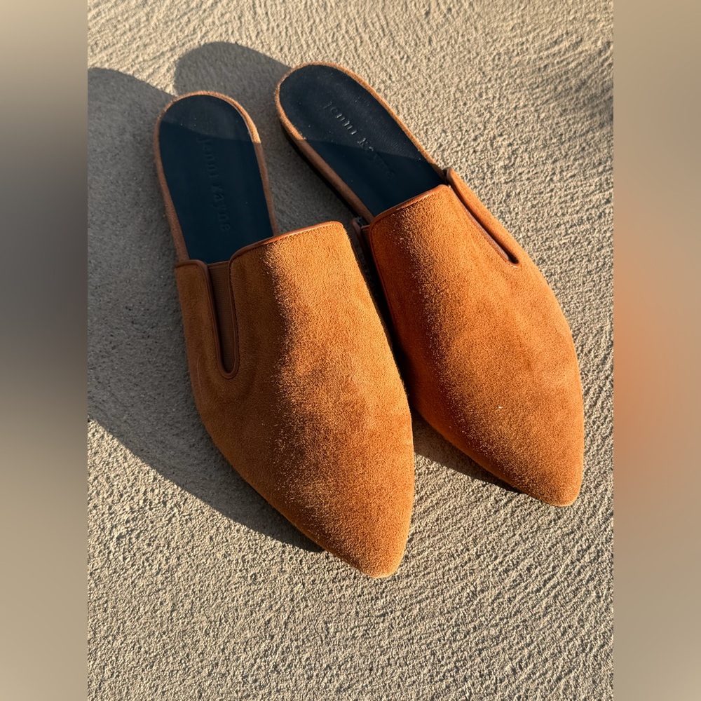 NWOT* Jenni Kayne Cognac Brown Suede Mules, Sz 38